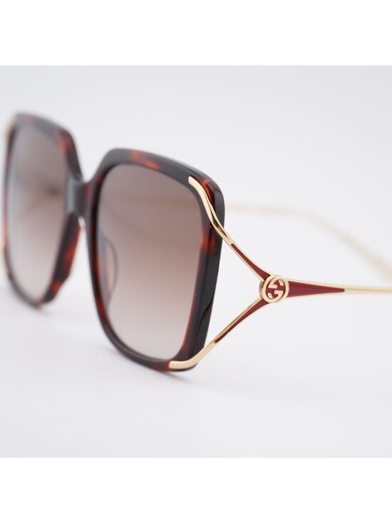 Gucci GG0647S 002 Sunglasses Havana Square Frame, Brown Lenses main image 7